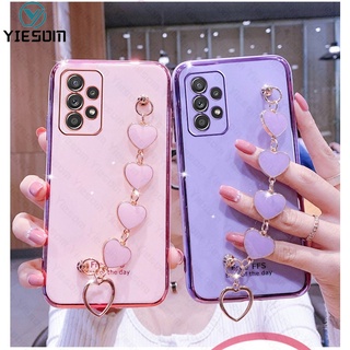 เคสโทรศัพท์มือถือ ป้องกันกล้อง พร้อมสายคล้องมือ หรูหรา สําหรับ Samsung Galaxy A13 A23 A33 A53 A73 A32 A52 A52S A72 A12 A22 M52 M23