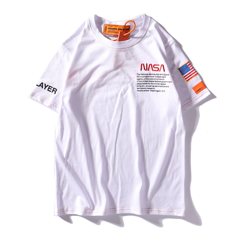 ▬❣℡Hot Heron Preston X NASA Men and Women Pure Cotton Fashion Short Sleeve T-shirt