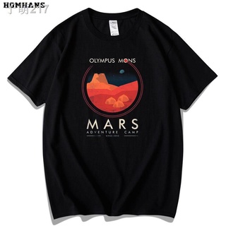 HH ↂRed Korean Martian Space Illustrator NASA SPACE Martian Cotton เสื้อยืดแขนสั้นเสื้อยืดสำหรับผู้ชายและผ คอกลมเสื้อยืด