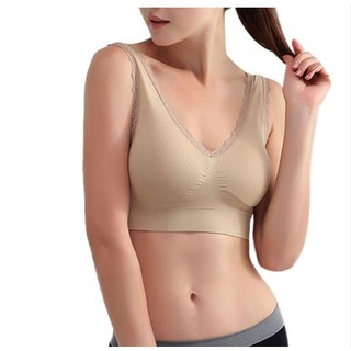 บรา สปอร์ตบรา ลูกไม้ มีฟองน้ำ ถอดได้ Lace Sport bra เสื้อชั้นใน ไร้ตะเข็บ ไร้ขอบ ไม่มีโครง ไร้โครง บราสปอร์ต บราลูกไม้