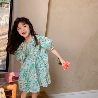 DB543 Green Daisy Dress เดรสเขียวมิ้นแขนตุ๊กตา ลายดอกเดซี่