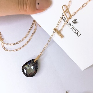 SWAROVSKI [พร้อมส่ง] สร้อยคอโซ่ จี้คริสตัล รูปตัว Y ทรงหยดน้ํา สีดํา สําหรับผู้หญิง 2021