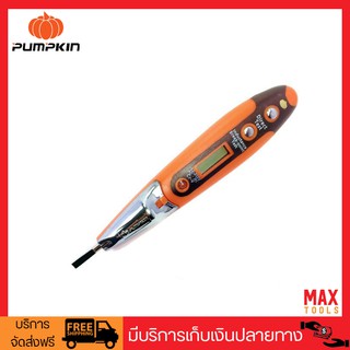 Pumpkin ไขควงวัดไฟดิจิตอล 3.5x140 มม. มีไฟฉาย LED ในตัว ถ่านกระดุม 3V 2 ก้อน รุ่น PTT-DTS17744 (สีส้ม)