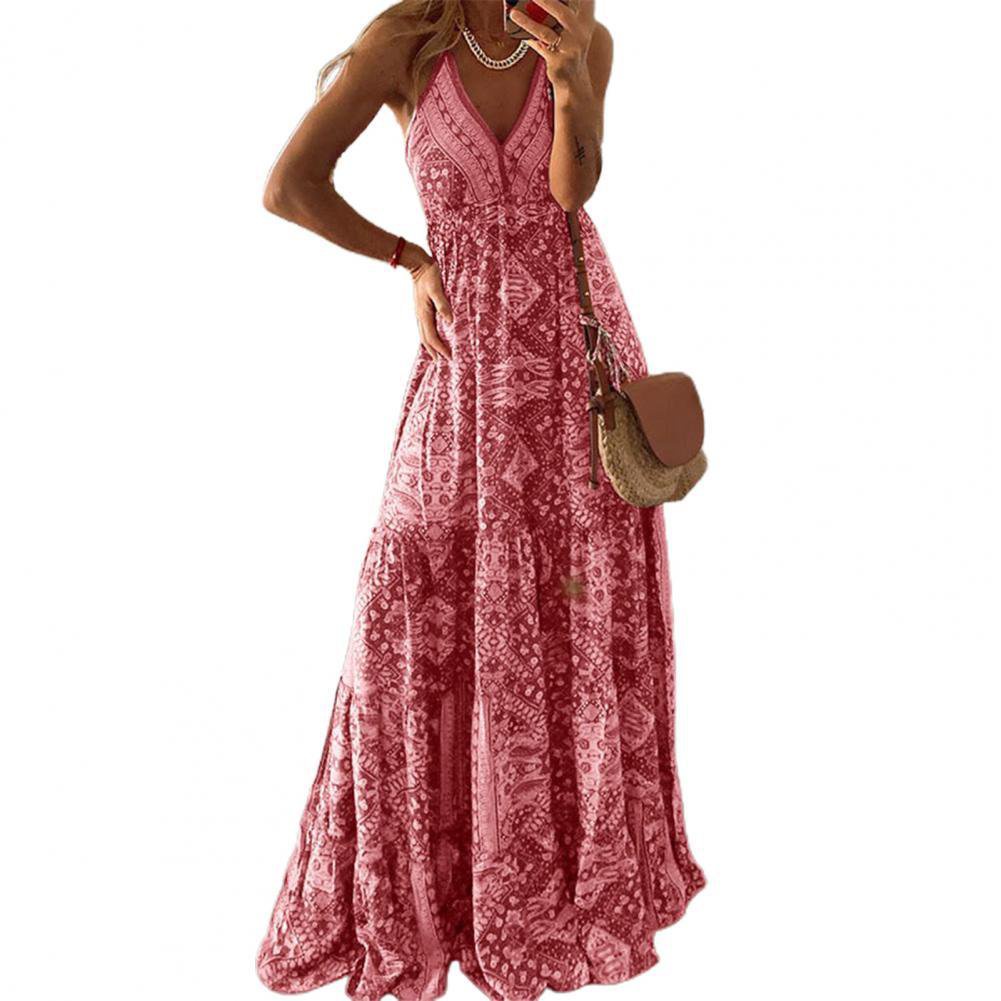 Spaghetti Backless Strapless Patchwork Beach Maxi Dress main image 0