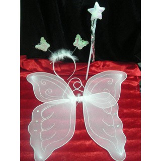 ชุดเซ็ท ปีกผีเสื้อ สีขาว Butterfly Angel Wings ปีกขนาดกลาง