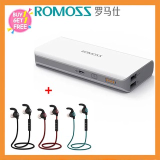 ROMOS Ready Stock แบตสำรอง 10400mAh แถบสี ฟรี สาย USB+ หูฟังบลูทู ธ E3 ฟรี เตรียมส่งของ!