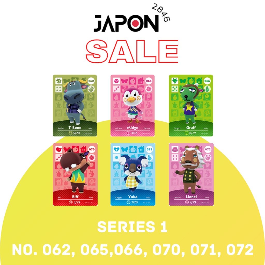 Animal Crossing Amiibo cards Series 1 No.062, 065, 066, 070, 071, 072