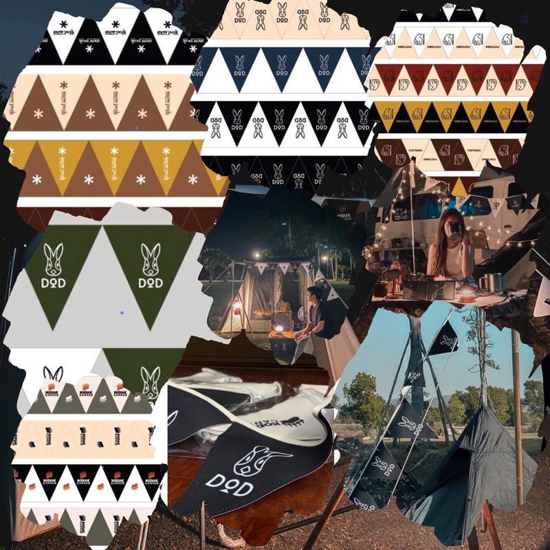 ธงประดับเต็นท์ ธงสามเหลี่ยม พร้อมส่ง☑️ ไม่ต้องรอพรี ตกแต่ง Camping ธงผ้าแคนวาส ลาย DOD , Coleman