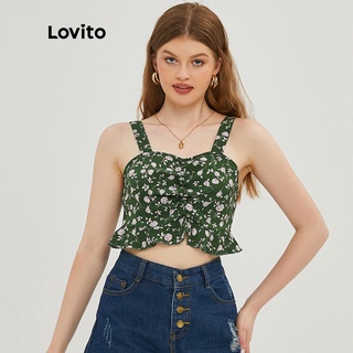 Lovito เสื้อสายเดี่ยว ลายดอกไม้ สไตล์วินเทจ สีเขียว L20E003