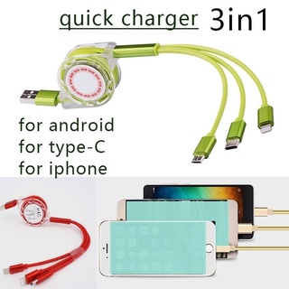 3in1 สายชาร์จ USB ยืดหดได้ ชาร์จเร็ว สําหรับ Iphone android type-c