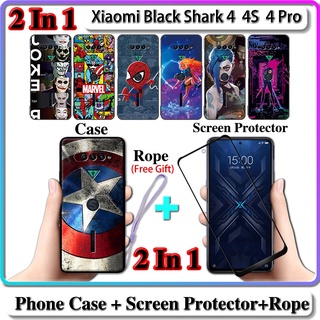 2 IN 1 เคส Xiaomi Black Shark 4 4S 4 Pro เคส พร้อมกระจกนิรภัยโค้ง ป้องกันหน้าจอเซรามิค การออกแบบ LOL และฮีโร่