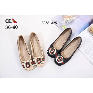 ***เชคสินค้าก่อนสั่งซื้อ***พร้อมส่งรองเท้าคัชชูส้นแบนทรงหัวตัด สไตล์กุชซี่