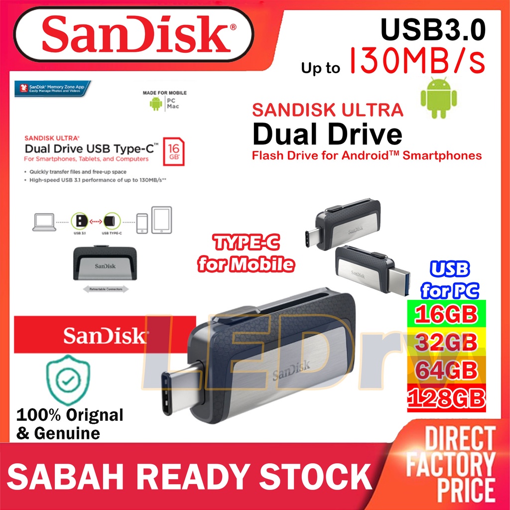 SanDisk Ultra Dual OTG USB 3.1 TypeC Flash Drive For Android Mobile PC