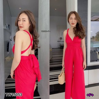 TW15053 ชุดสีแดง ใส่เที่ยวออกงานได้ค่าใส่ออกเดท วาเลนไทน์  ชิลๆจั้มสูท ขายาว