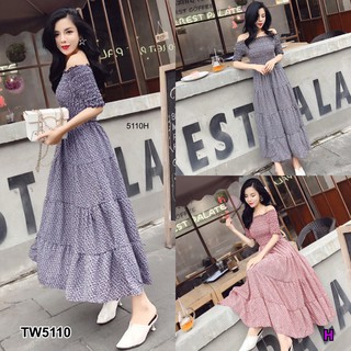 GN5110 **รบกวนสอบถามก่อนสั่งซื้อจ้า** Maxi Dress แม็กซี่เดรสปาดไหล่