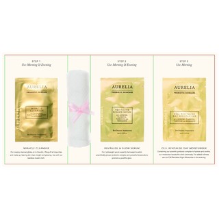 Aurelia Probiotic Skincare 3 Step Sachet Card with Muslin Cloth