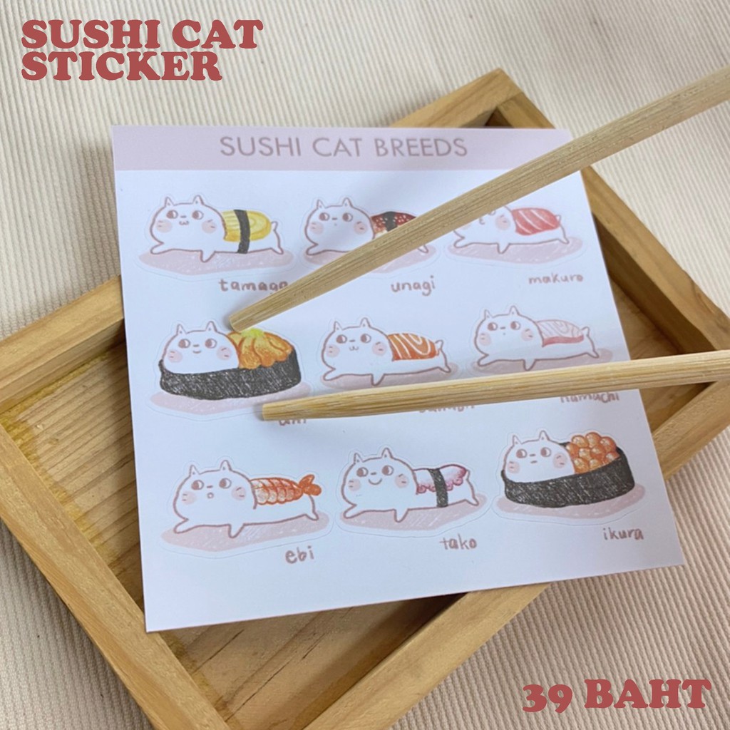 Sushi Cat Breeds 🐱🍣 สติกเกอร์น้องแมวซูชิ น้องแมว น่ารัก sushi sticker สติกเกอร์น่ารัก พร้อมส่ง ตกแต่