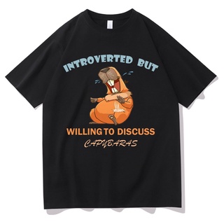 6fve【พร้อมส่ง】เสื้อยืด ทรงหลวม พิมพ์ลาย Introverted But Willing To Discuss Capybaras โอเวอร์ไซซ์ แฟชั่น สําหรับผู้ชาย ผู