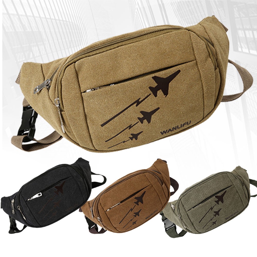 (W59)กระเป๋าคาดอก ลายเครื่องบิน ผ้าแคนวาสหนา สไตส์เท่ๆ vgetbag
