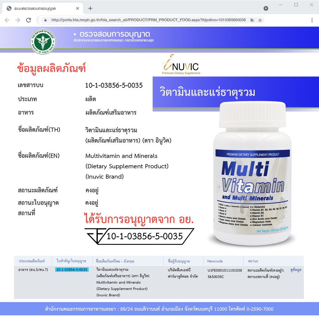 วิตามินรวม แร่ธาตุรวม 24 ชนิด Multivitamin and Multiminerals iNUVIC อินูวิค มัลติวิตามิน Vitamin A B C D E K B1 B2 B3 B5 - รูปที่ 5