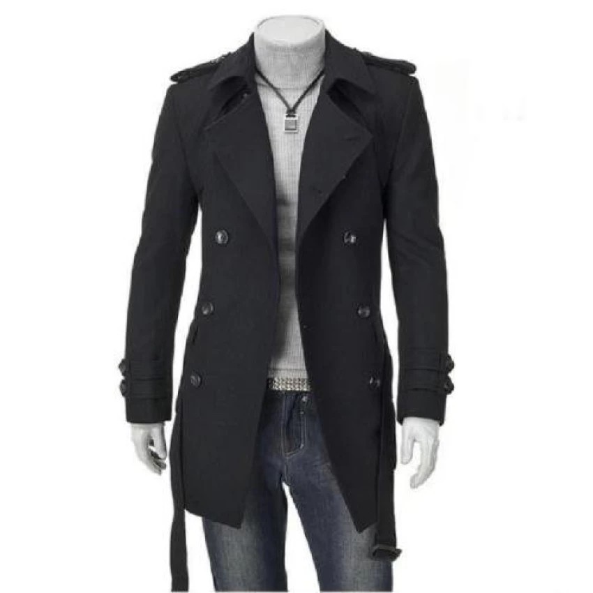 JW30 เสื้อโค้ทกันหนาวสีดำ สีเทา แบบยาวมีเข็มขัด - รูปที่ 2