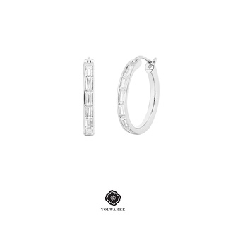 YOLWAREE - WAREE HOOP EARRINGS ต่างหูเงินแท้ ประดับเพชรคิวบิกเซอร์โคเนีย (The stones are Cubic Zirconia )