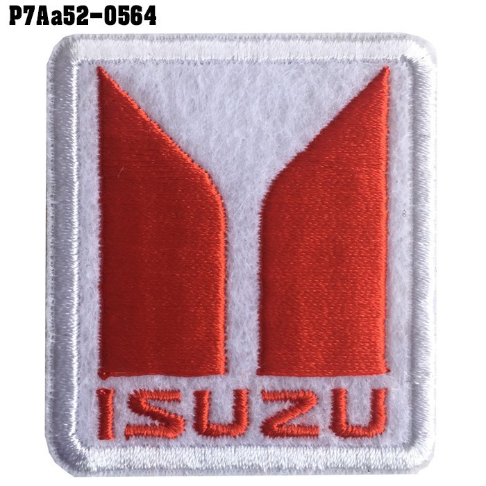 อาร์มติดเสื้อ ตัวรีดติดเสื้อ อาร์มปักลาย โลโก้รถ ISUZU /Size 5.3*4.7cm #ปักขาวแดงพื้นขาว รุ่น P7Aa52