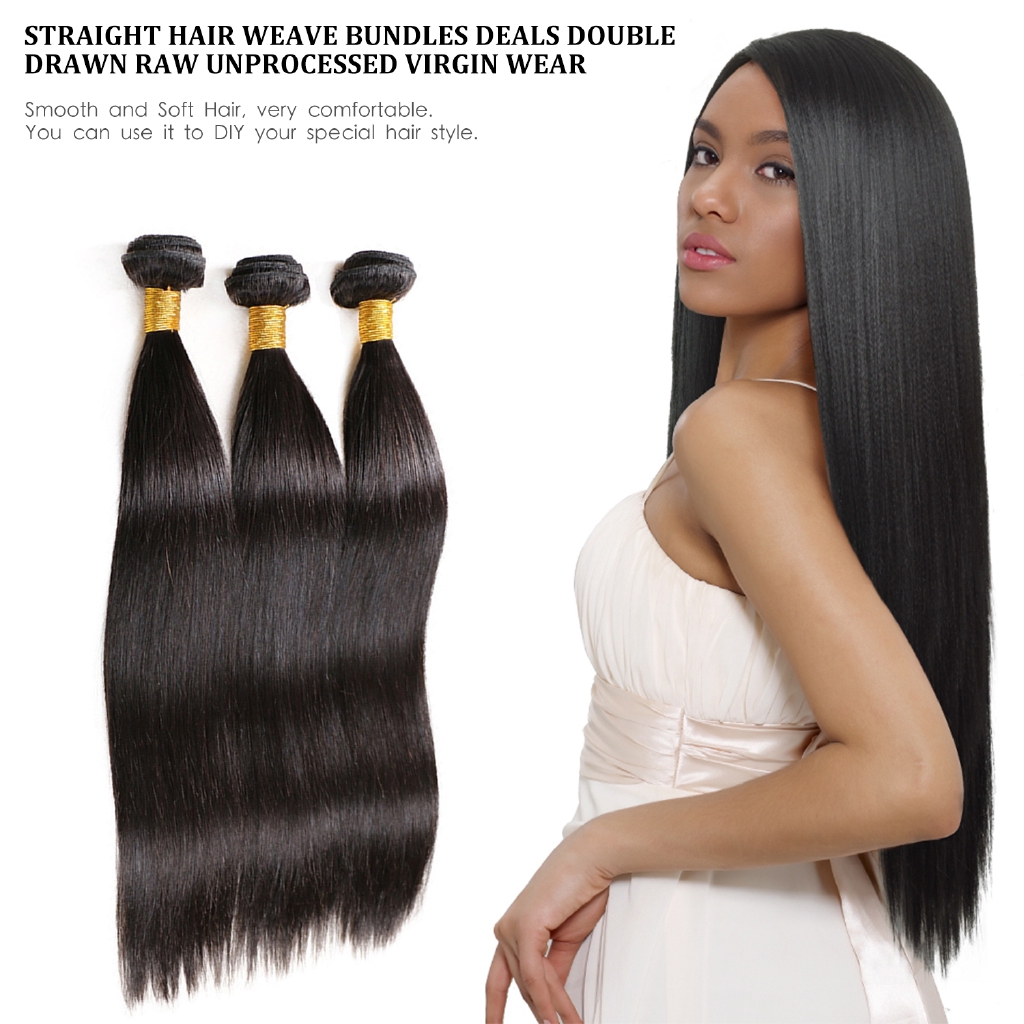 Straight Hair Weave Bundles Deals Double Drawn Raw Unprocessed Virgin ...