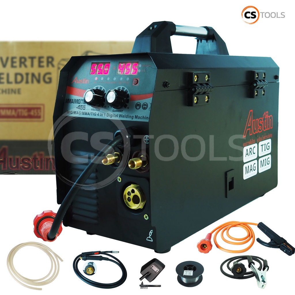 Austin ตู้เชื่อมไฟฟ้า เครื่องเชื่อมไฟฟ้า ตู้เชื่อม 3 ระบบ รุ่น MMA/MIG/TIG-455 3 IN1 ใช้แก๊ส CO2 ลวด