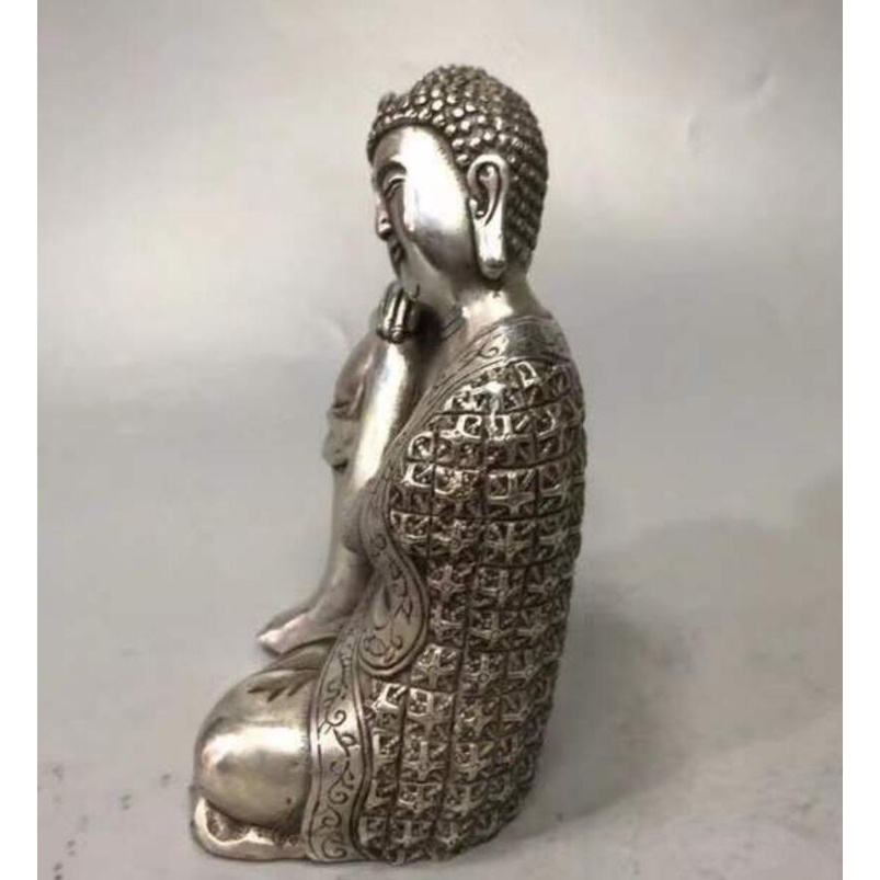 ₪☁China White copper Sakyamuni sleep Buddha crafts statue