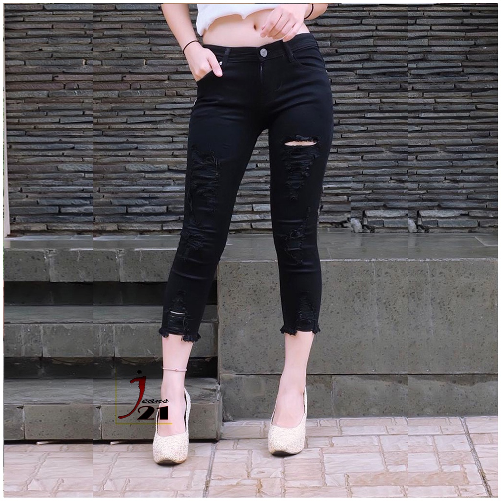 VSHOP - กางเกงยีนส์ผู้หญิง, LATEST MODEL 7PER9, TORN, NATE LAYER, BLACK 5510 OS