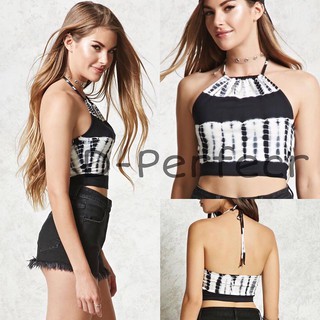 F21  Tie-Dye Halter Crop Top  ครอปตัวสั้นแบบผูกคอ ลายมัดย้อม ผ้าเรย่อน เนื้อผ้านิ่มยืด ผูกคอโชว์หลัง เหมาะกับsummer