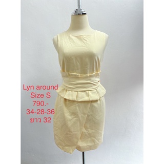 เดรสสั้น สีเหลือง มีโบว์ผูกเอว LYN AROUND SIZE S