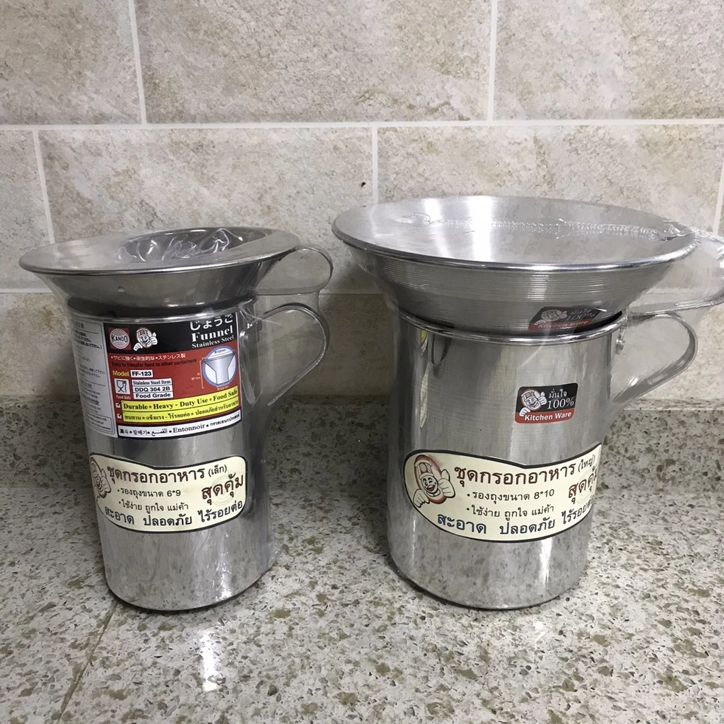 ชุดเซ็ทรองถุง อลูมิเนียม ( กรวยกรอกก๋วยเตี๋ยว + กระบอกรองถุง ) Kitchen Ware KANDO 6*9