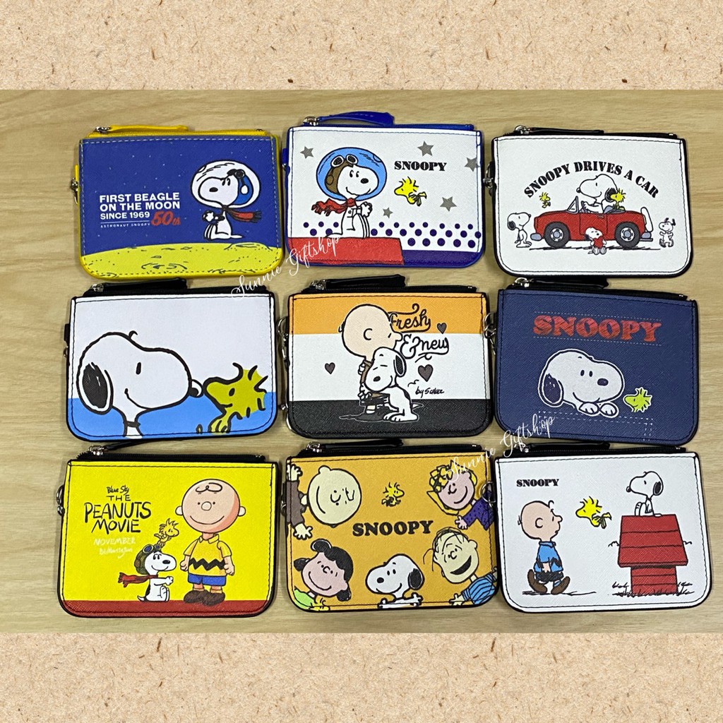 พร้อมส่ง ที่ใส่บัตร ใส่เหรียญ PU พร้อมขอเกี่ยว Snoopy ลายการ์ตูน