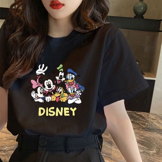 CX plus size t shirt  Round neck Disney Mickey and Minnie Mouse pattern Printed t-shirt Darkness short sleeve  as