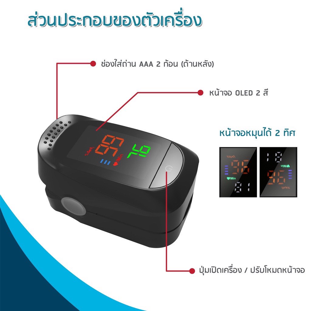 💉เครื่องวัดออกซิเจนในเลือด Fingertip Pulse Oximeter -A2💉 #O-0021