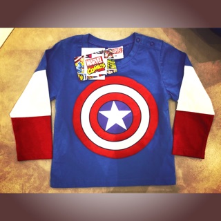 ลิขสิทธิ์แท้ เสื้อเด็ก 1 ขวบ แขนยาว กัปตันอเมริกา Marvel Comics ของแท้  เสื้อแขนยาวเด็ก เสื้อผ้าเด็ก