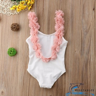 ZHY-Baby Girl One-piece Swimsuit, Backless Swimwear with Flower Shoulder Straps, Solid Color Bathing Suit for Summer