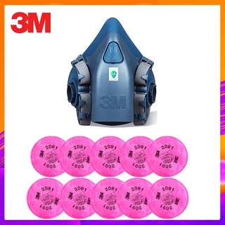 3M 7502 หน้ากากป้องกันฝุ่น สารเคมี พร้อมแผ่นกรอง 3M 2091 P100