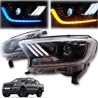 ไฟหน้า LED ลาย Mustang ไฟเลี้ยววิ่ง รุ่น ฟอร์ด เรนเจอร์ FORD RANGER T7 ปี 2015+ ข้างซ้าย + ข้างขวา   LH + RH จำนวน 1 คู่