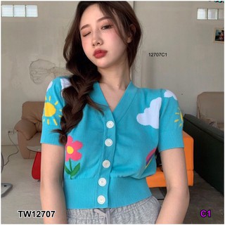 💚Sshop ส่งไว1-2วัน💚 S12707 เสื้อไหมพรมแขนสั้นสกรีนลายน่ารัก Short-sleeved silk shirt with cute prints