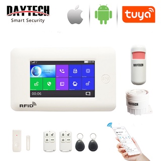 Daytech ระบบเตือนภัยกันขโมย WIFI GSM TUYA SMART APP ควบคุมผ่านแอพ ซิมการ์ด หน้าจอสัมผัส เต็มจอ พร้อมเซนเซอร์ประตู รีโมตคอนโทรล การ์ด RFID ไซเรน แบบมีสาย รุ่น TA03-KIT1