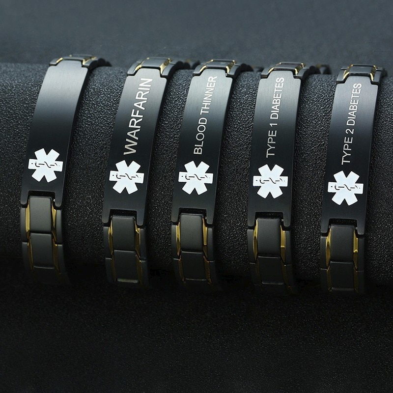 Vnox PACEMAKER Mens Medical Alert ID Bracelets Black Stainless Steel ...
