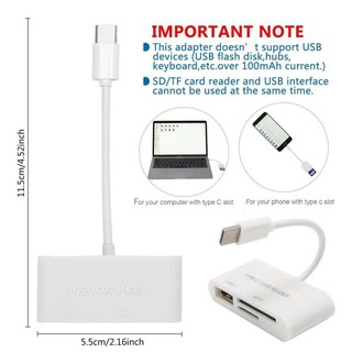 Portable USB 3.1 OTG Type-C to USB 2.0 Hub Card Reader Adapter SD/TF Memory Card