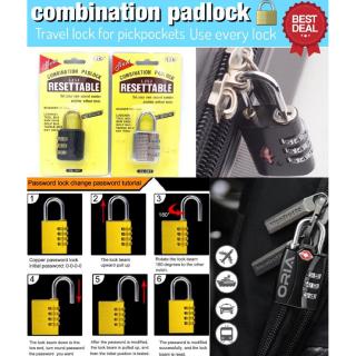 Combination Padlock กุญแจ กุญแจล็อคกระเป๋า ตัวล็อคกระเป๋าแบบตั้งรหัสกันขโมย แบบ 3 ตัวเลข (1 ชิ้น สุ่มสี)ombination Padlo