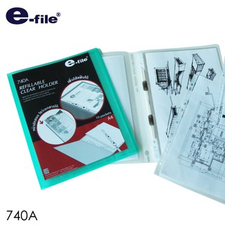 e-file (อี-ไฟล์) รีฟิลเอเบิล เคลียร์โฮลเดอร์ 10 ซอง ขนาด A4 Made in Thailand (MiT) รหัส 740A