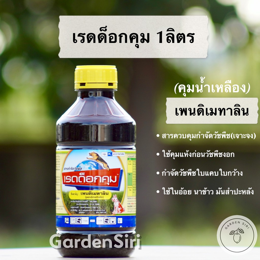 เรดด็อกคุม (เพนดิเมทาลิน) คุมแห้ง คุมหญ้าน้ำเหลือง ตราหมาแดง ขนาด 1ลิตร