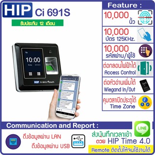 HIP Ci691S สแกนนิ้ว ทาบบัตรส่งบันทึกเวลาทำงานเข้า Line มี Time Zone กำหนดช่วงเวลาได้ ต่อหัวอ่านเพิ่มได้