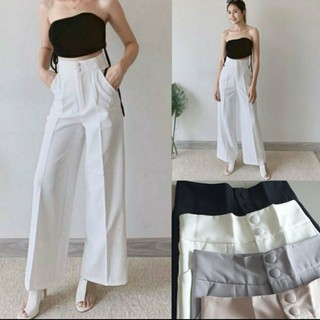 👖กางเกงขาบานขอบใหญ่ เอวสูง กระดุมปั๊ม 2 เม็ด